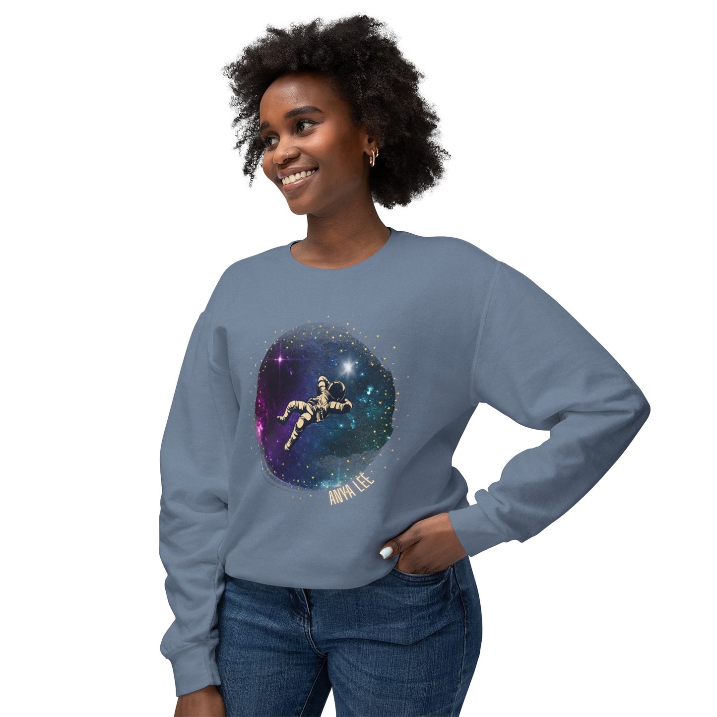 Floating Astronaut Unisex Lightweight Crewneck Sweatshirt