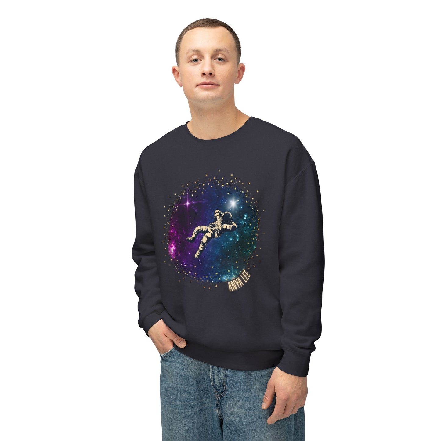 Floating Astronaut Unisex Lightweight Crewneck Sweatshirt