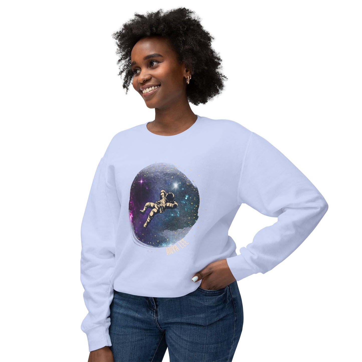 Floating Astronaut Unisex Lightweight Crewneck Sweatshirt