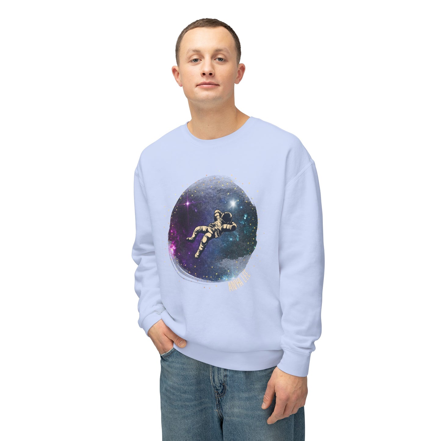 Floating Astronaut Unisex Lightweight Crewneck Sweatshirt