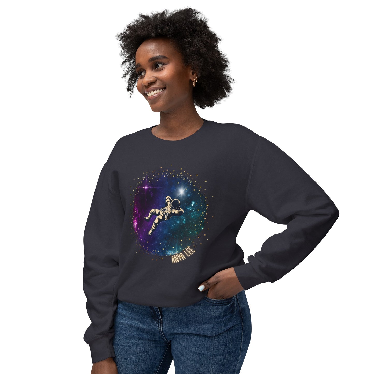 Floating Astronaut Unisex Lightweight Crewneck Sweatshirt