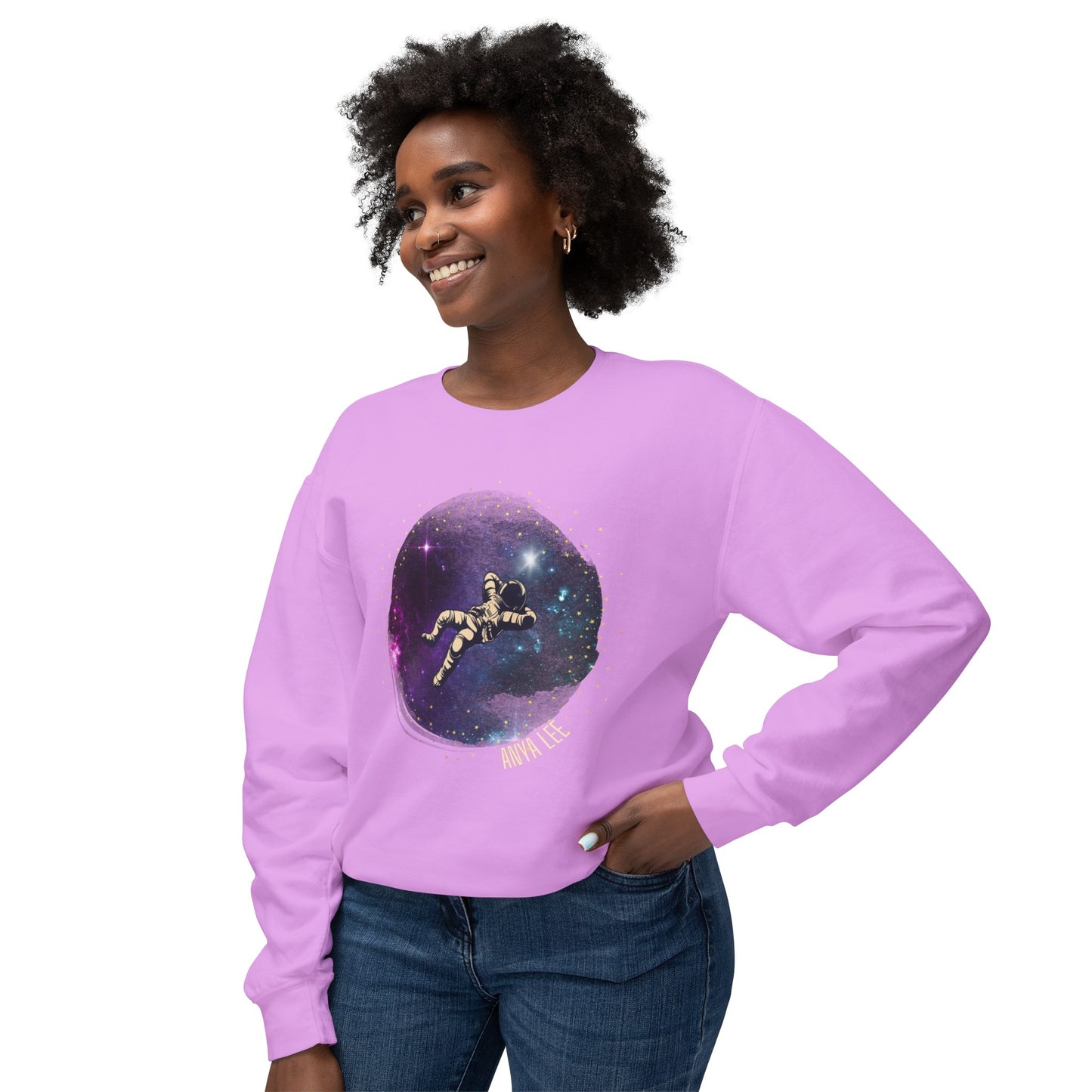 Floating Astronaut Unisex Lightweight Crewneck Sweatshirt