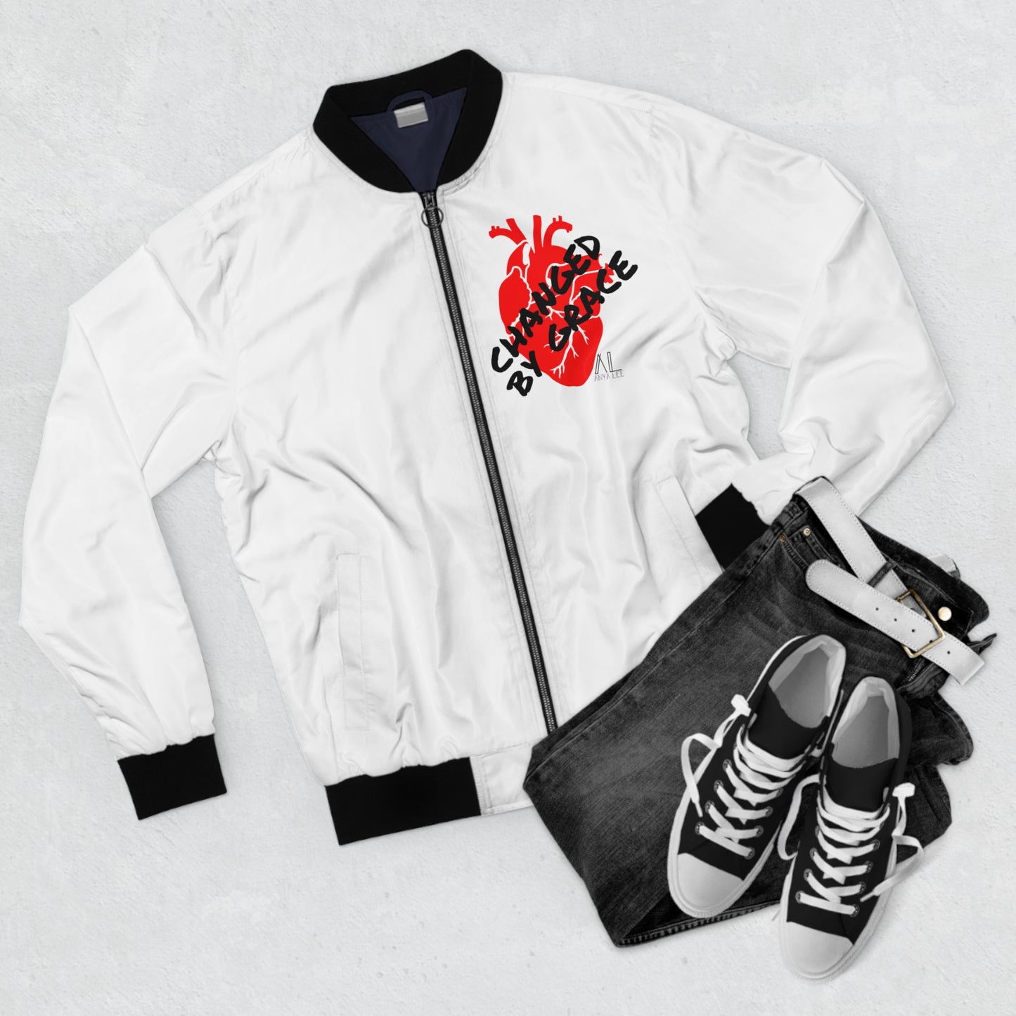 Men's White Bomber Jacket - Changed By Grace