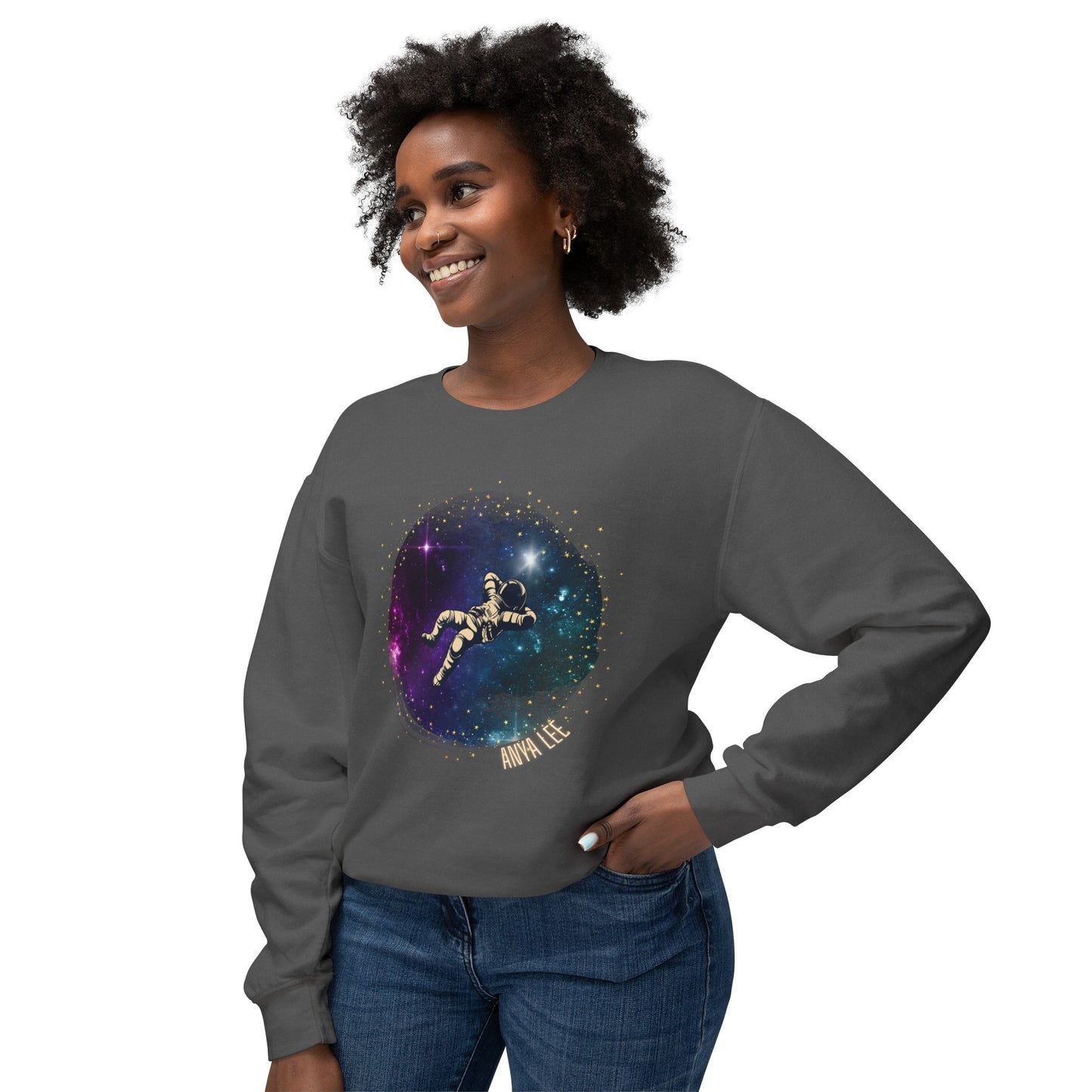 Floating Astronaut Unisex Lightweight Crewneck Sweatshirt