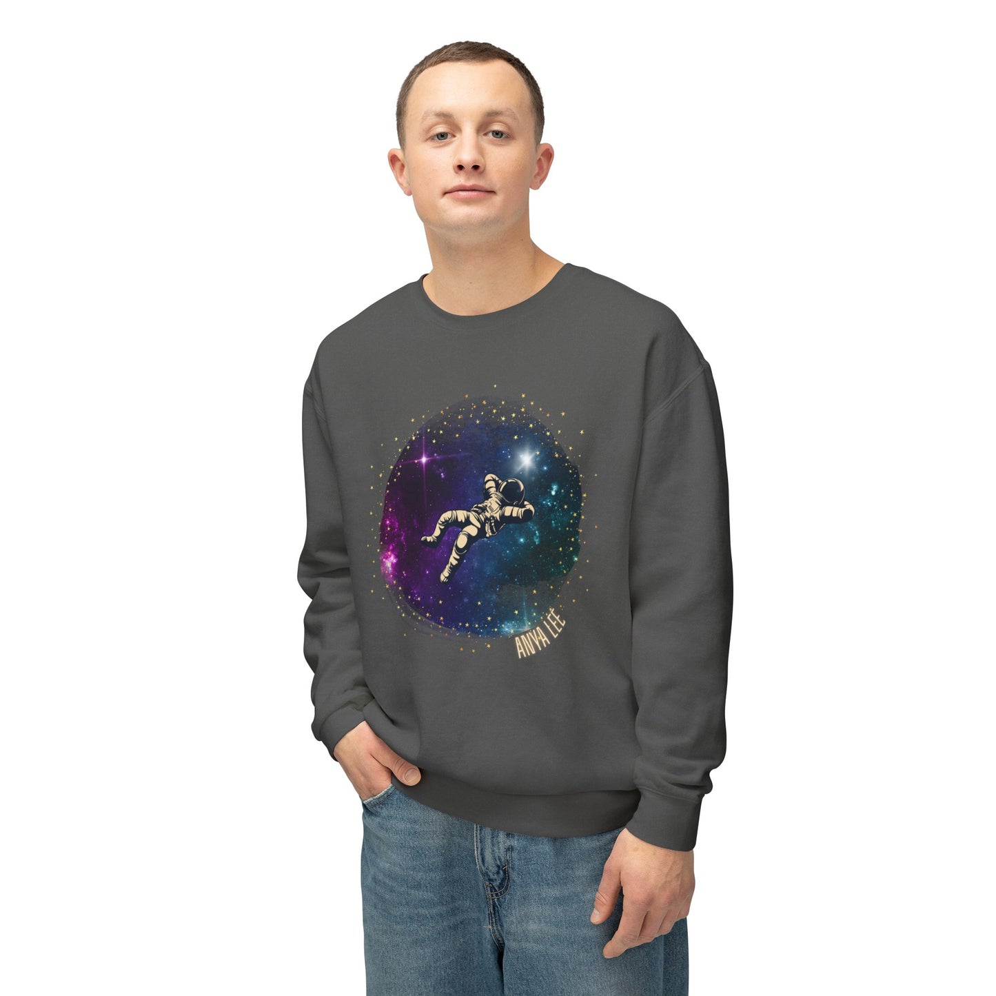 Floating Astronaut Unisex Lightweight Crewneck Sweatshirt