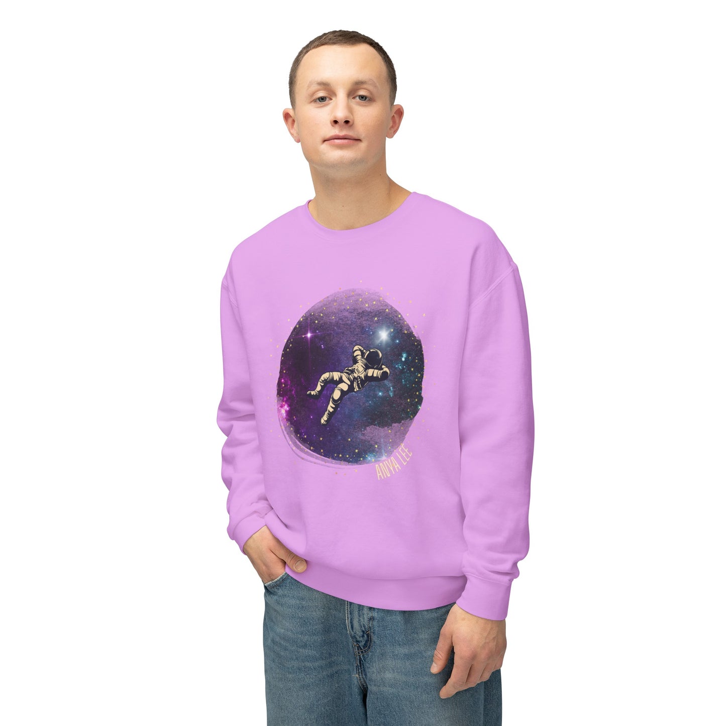 Floating Astronaut Unisex Lightweight Crewneck Sweatshirt