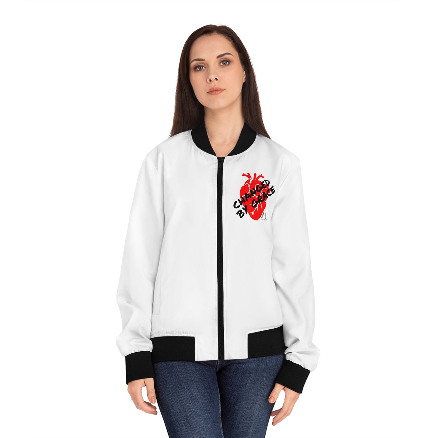 Women's White Bomber Jacket - Changed By Grace