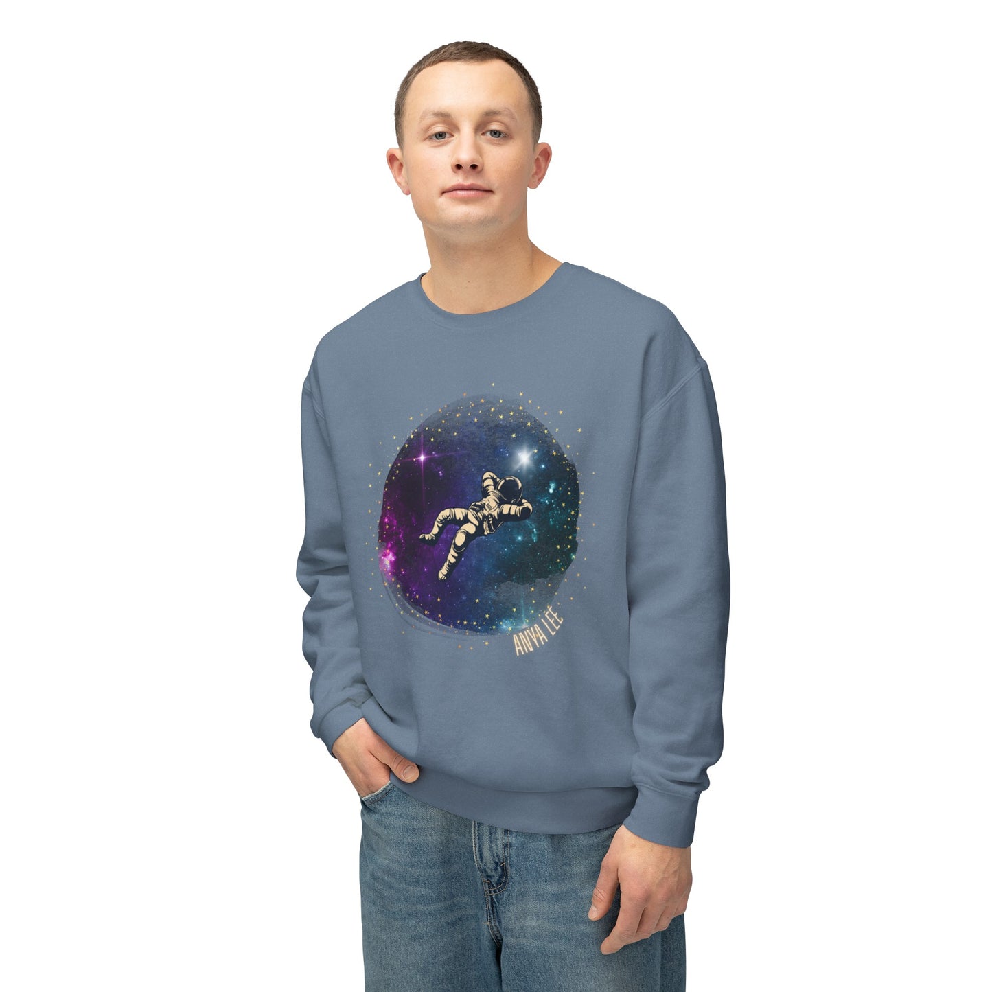 Floating Astronaut Unisex Lightweight Crewneck Sweatshirt