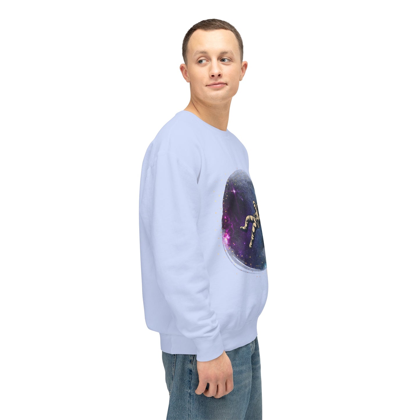 Floating Astronaut Unisex Lightweight Crewneck Sweatshirt