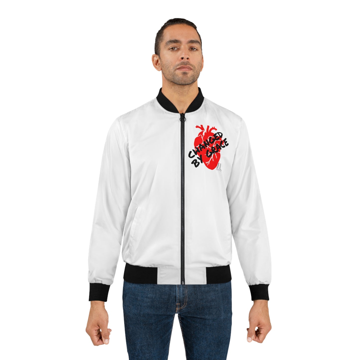 Men's White Bomber Jacket - Changed By Grace