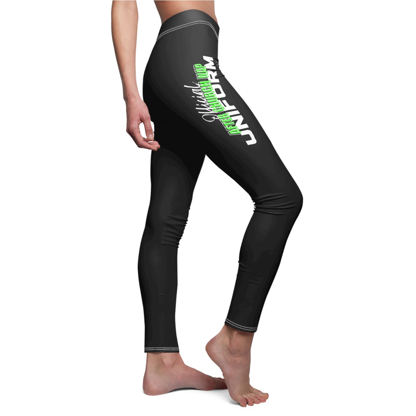 Official After Church Nap Uniform Women's Cut & Sew Casual Leggings (green)